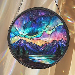 Aurora Borealis Glass Suncatcher: Northern Lights Window Art