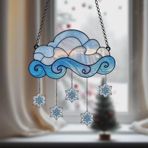 Celestial Faux Stained Glass Ornament, Acrylic Cloud And Moon Suncatcher 2025 Spiritual Window Gift